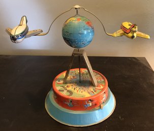Vintage Tin Mechanical Around The World Airplane Toy