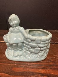 Vintage Ceramic Planter - Girl On Bench By Wishing Well