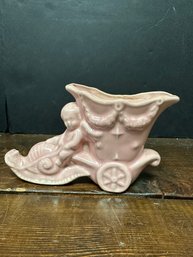 Vintage Pink Ceramic Snail Cherub Planter