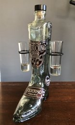 Cool Texans Tequila Boot Bottle W/ Shot Glasses