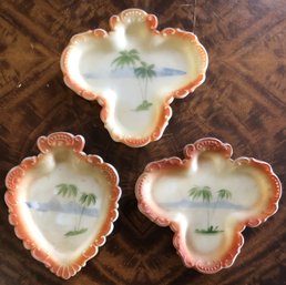 3pc Vintage Hand Painted Milk Glass Trinket Dishes