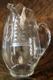 Etched Ship Glass Pitcher