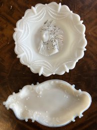 2pc Milk Glass - Indian Plate