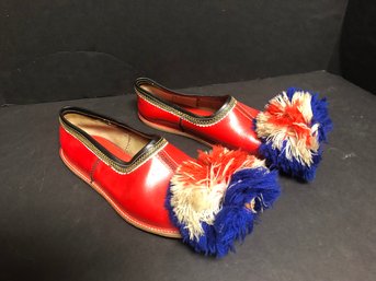 Vintage Red Shoes W/ Pom Poms