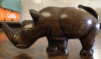 Wood Hand Carved Rhino