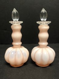 Pair Fenton Pink Mellon Glass Perfume Bottles