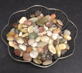 Silverplate Breadbasket W/ Polished Stones