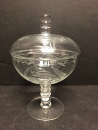 Etched Glass Covered Candy Dish