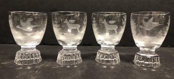 4pc Etched Shot Glasses - Deer - Pheasant