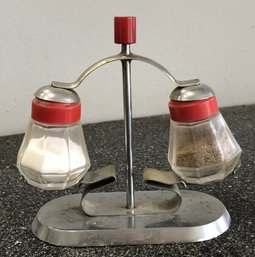 Mid- Century Salt & Pepper & Chrome Holder