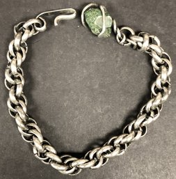 Heavy Sterling Bracelet W/ Raw Green Stone