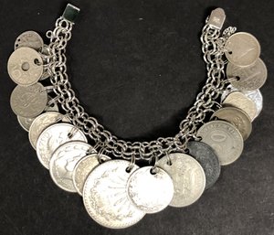 Vintage Heavy Sterling Charm Bracelet W/ Coins