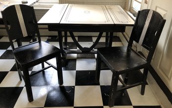 Art Deco Black & White Porcelain Top Table & 4 Chairs