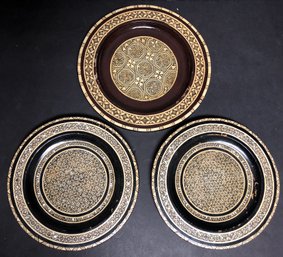3pc Lacquered Wood - MOP Inlay Decorative Plates