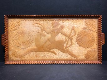 Carved Wood/ Glass Serving Tray