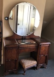Art Deco Vanity W/ Round Mirror