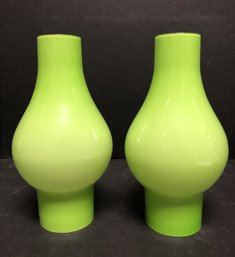 Pair Lime Green Glass Chiminea Shades