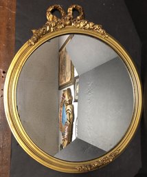 Antique Round Wood Gold Mirror