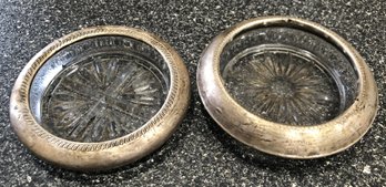 2 Sterling Silver Rimmed Coasters