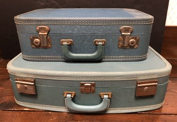 2 Vintage Blue Suitcases