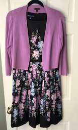 #27 - Talbots Floral Dress Sz4 & Purple Cardigan Size Medium