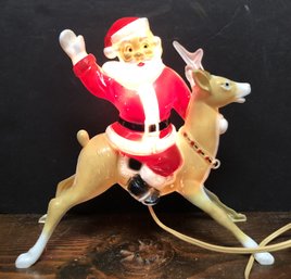 Vintage Plastic Santa On Reindeer - Lights Up