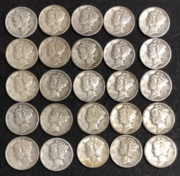 #3 - 25pc Assorted Mercury Dimes