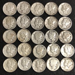 #4 - 25pc Assorted Mercury Dimes