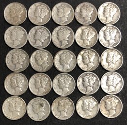 #6 - 25pc Assorted Mercury Dimes