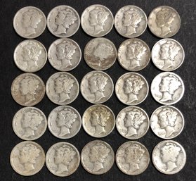 #7 - 25pc Assorted Mercury Dimes