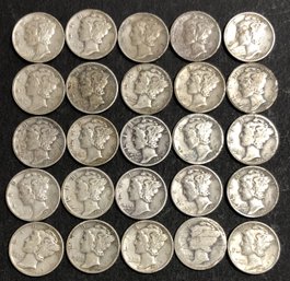 #8 - 25pc Assorted Mercury Dimes