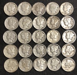 #9 - 25pc Assorted Mercury Dimes