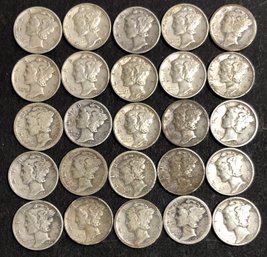 #10 - 25pc Assorted Mercury Dimes