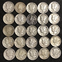 #14 - 25pc Assorted Mercury Dimes