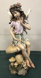 #10 - Resin Fairy On Mushroom Garden Statue