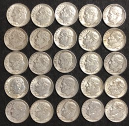 #1 - 25pc Assorted Roosevelt Silver Dimes