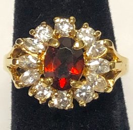 Gold Over Sterling Red & Clear Stone Ring