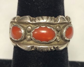 Vintage Sterling & Red Coral Ring