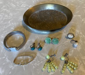 Misc. Jewelry Lot W/ Brass Tray