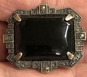 Vintage Sterling - Onyx - Marcasite Pin/ Brooch