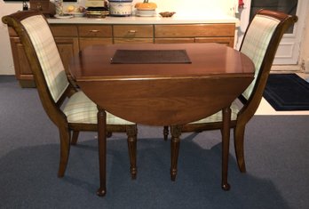 2 Ethan Allen Upholstered Chairs & Cherry Drop-Leaf Table