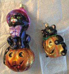#4 - Old World Christmas Ornaments - 2pc Cat Pumpkins