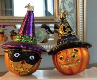 #8 - Old World Christmas Ornaments - 2pc Pumpkins W/ Witch Hats