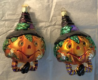 #9 - Old World Christmas Ornaments - 2pc Pumpkins W/ Witch Hats