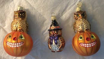 #13 - Old World Christmas Ornaments - 3pc Owl & Pumpkins