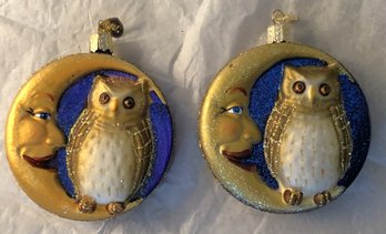 #20 - Old World Christmas Ornaments - 2pc Round Owl & Moon