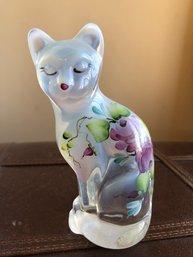 Fenton Signed Hand Painted Opalescent Cat