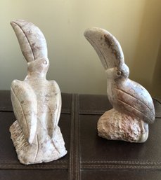 Two Carved Stone Toucans