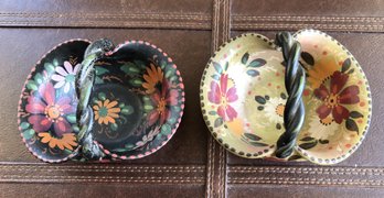 2 Small Hand Painted Redware Baskets