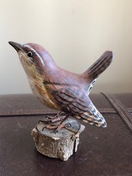 Carved Wood And Hand Painted Bird - Wren